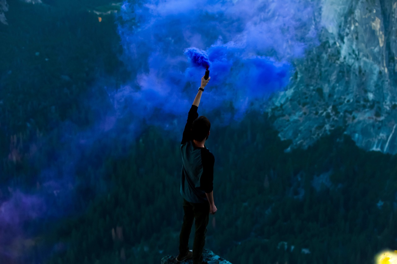 Image - blue smoke flair guy man people
