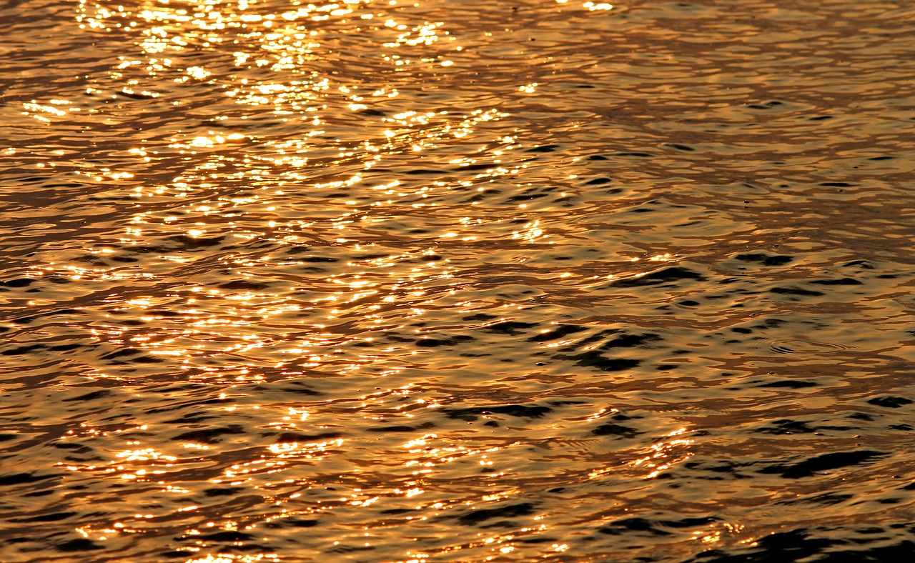 Image - water mirroring evening sun sea