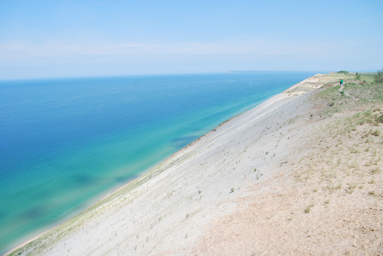 Image - dunes lake shore water blue sky