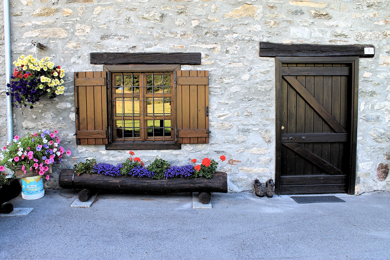 Image - house door window flowers wood