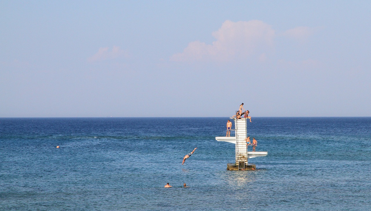 Image - trampoline sea ocean swimming jump