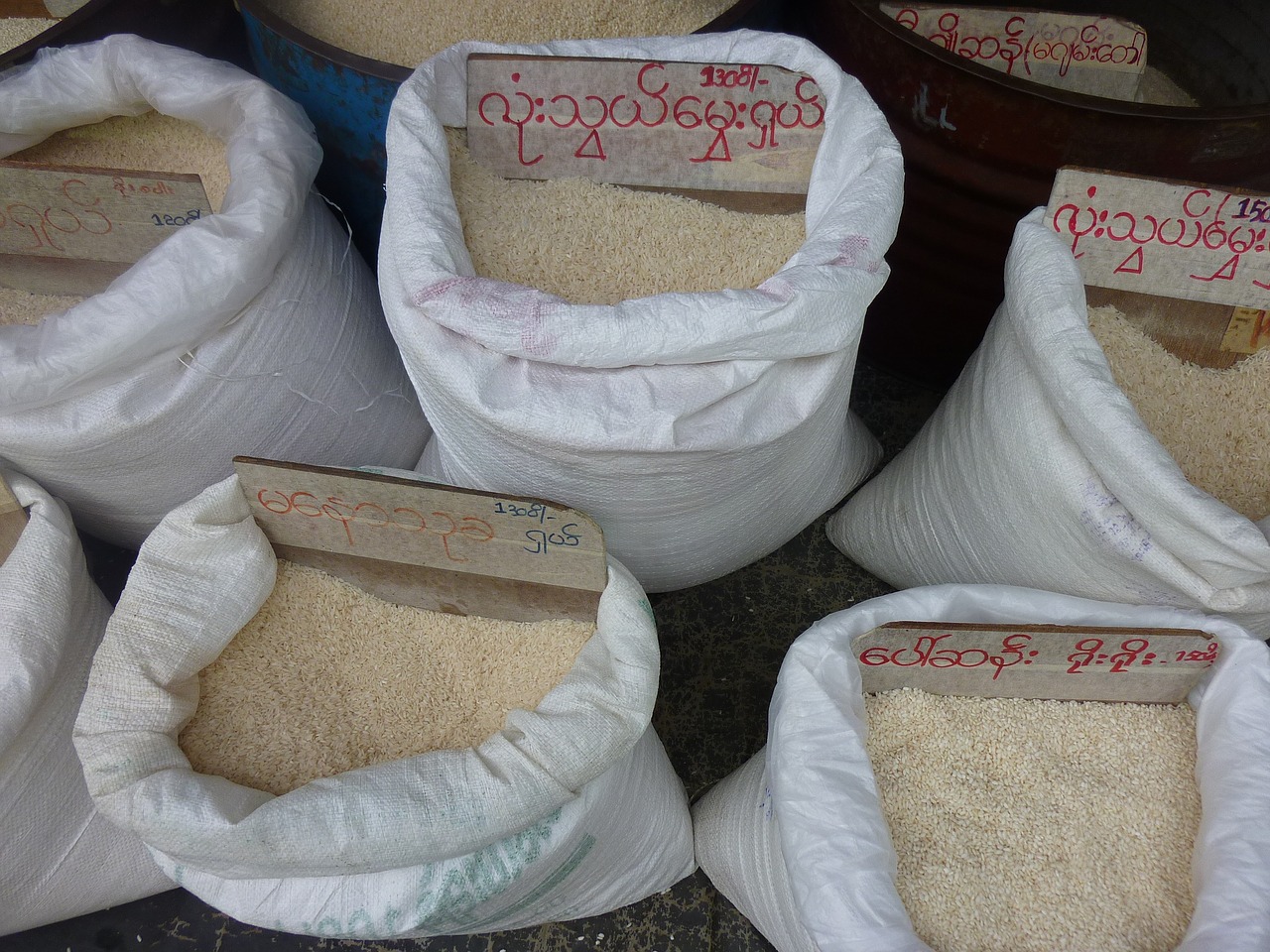 Image - rice bags street myanmar food