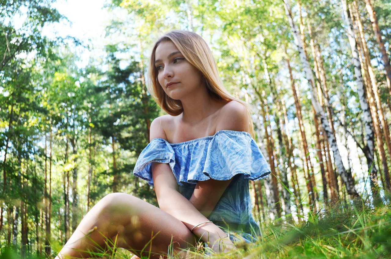 Image - girl grass summer forest sun