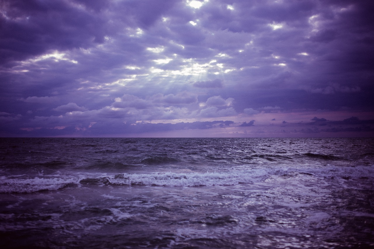 Image - purple sky clouds storm ocean sea