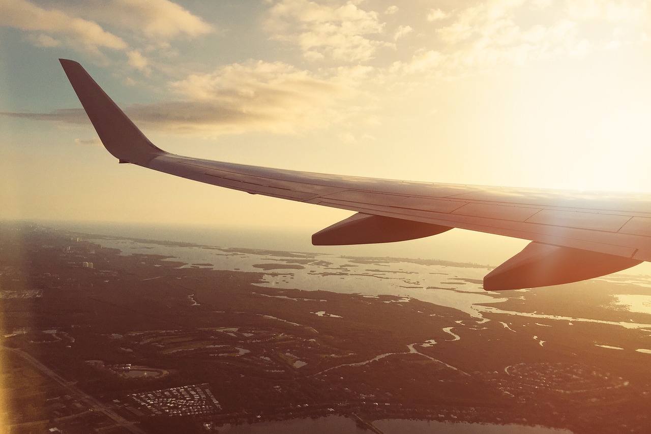 Image - sunset sky sunshine airplane wing