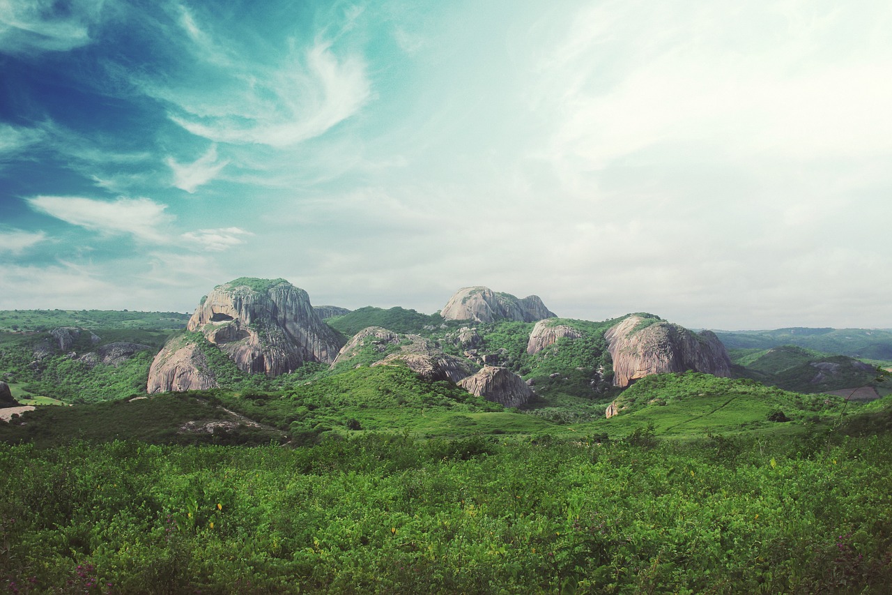 Image - green grass field rocks boulders