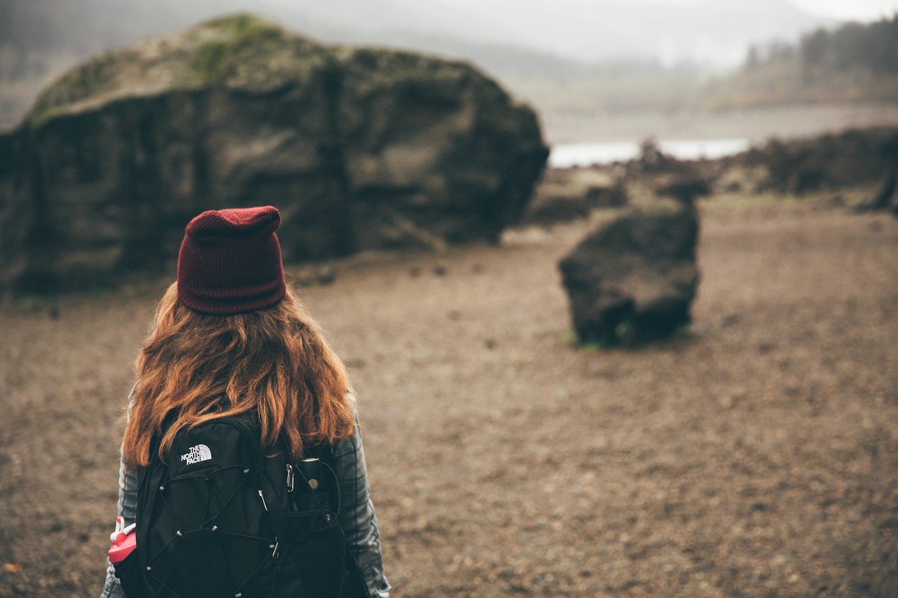 Image - girl woman long hair hat backpack