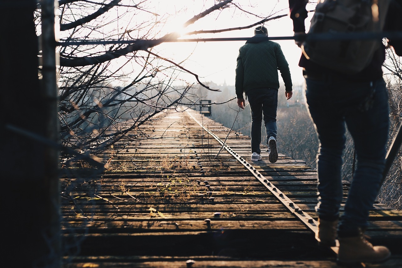 Image - wood bridge people walking