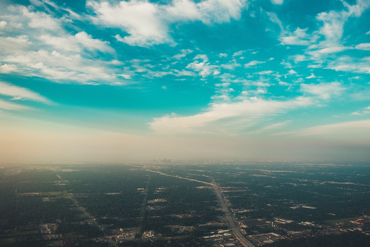 Image - blue sky clouds aerial view city