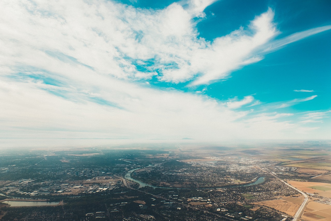 Image - blue sky clouds aerial view city