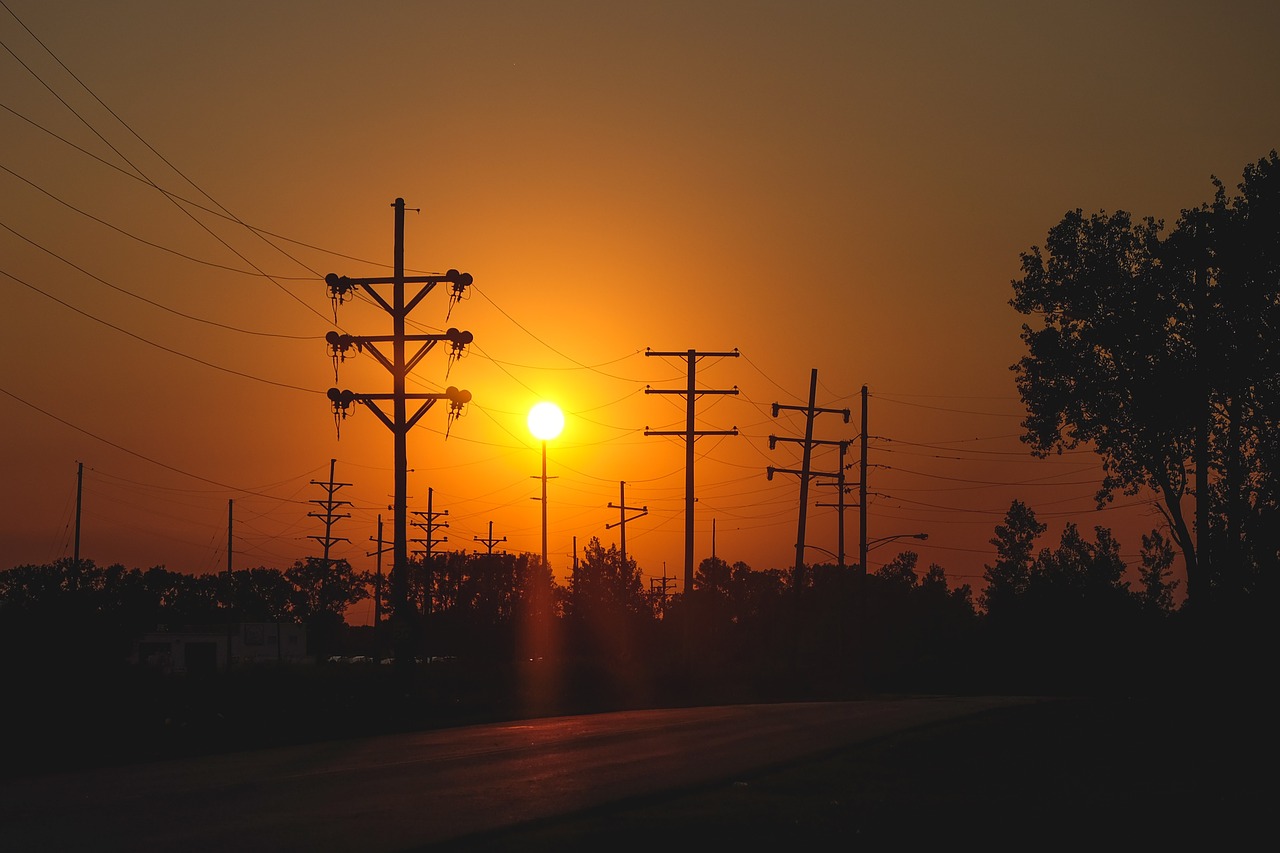 Image - sunset dusk power lines road