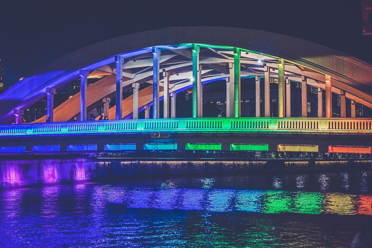 Image - bridge architecture lights colours