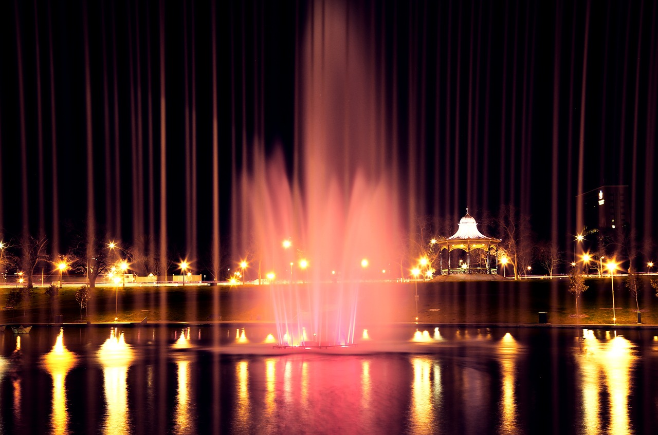 Image - fountain water lights dark night