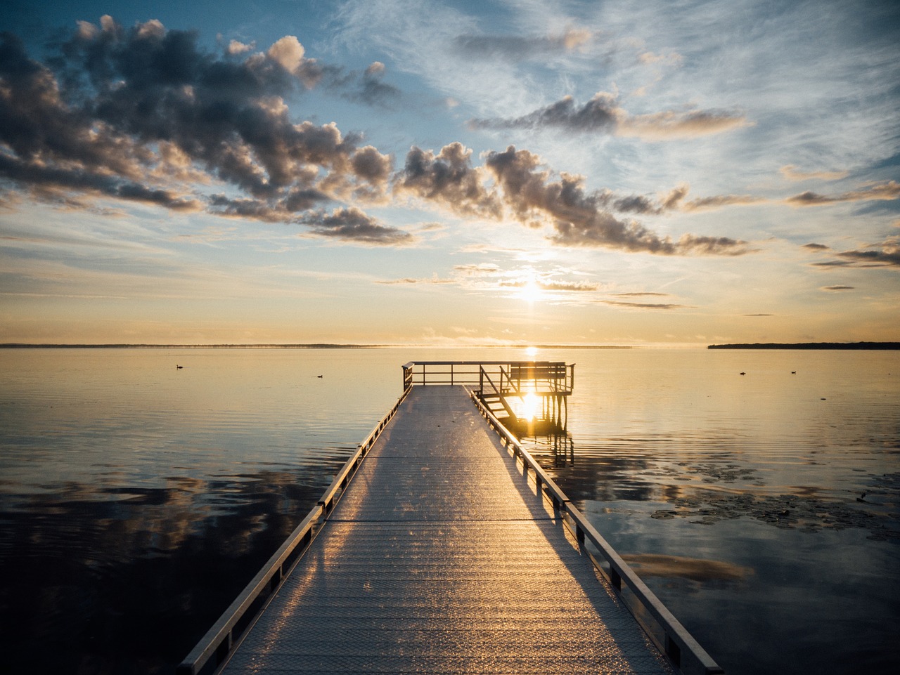 Image - pier dock lake water sunset dusk