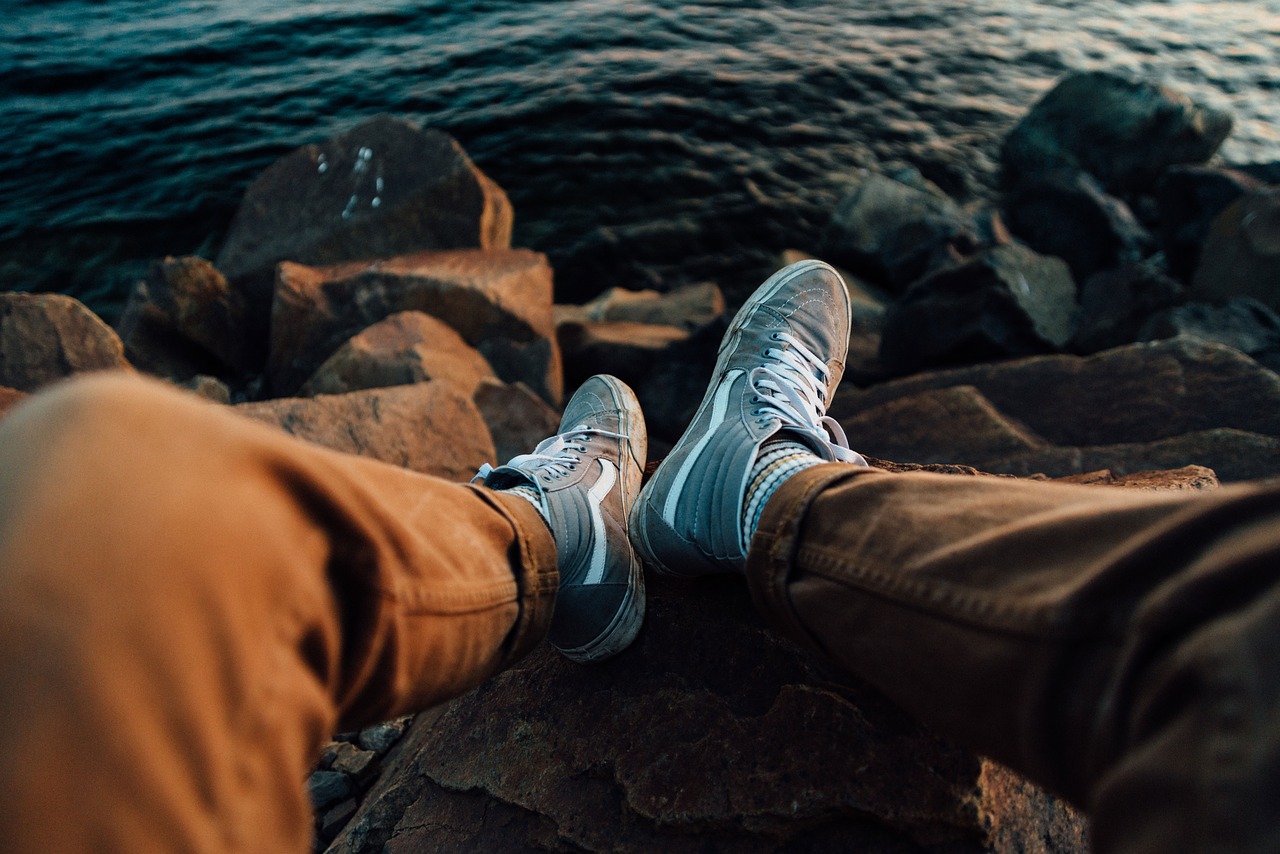Image - shoes sneakers pants rocks water