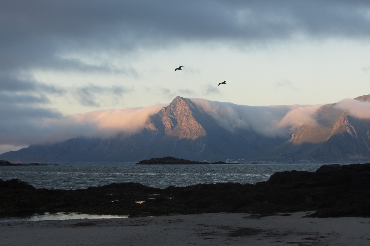 Image - lofoten beach clouds mountains