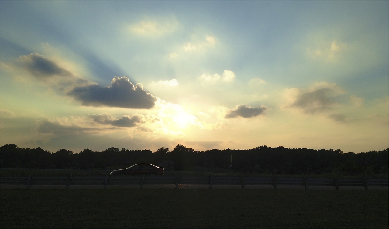 Image - sunset sky clouds highway cars