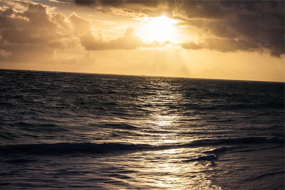 Image - sunset dusk sky clouds water