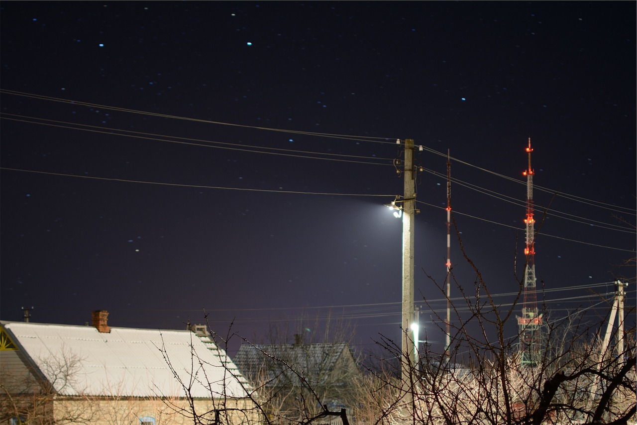 Image - stars sky night dark power lines