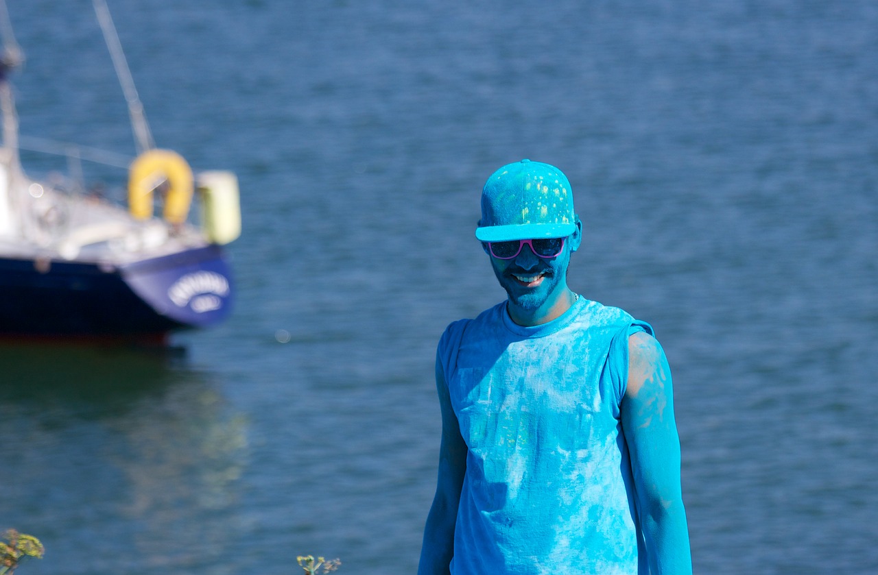 Image - blue paint young guy hat