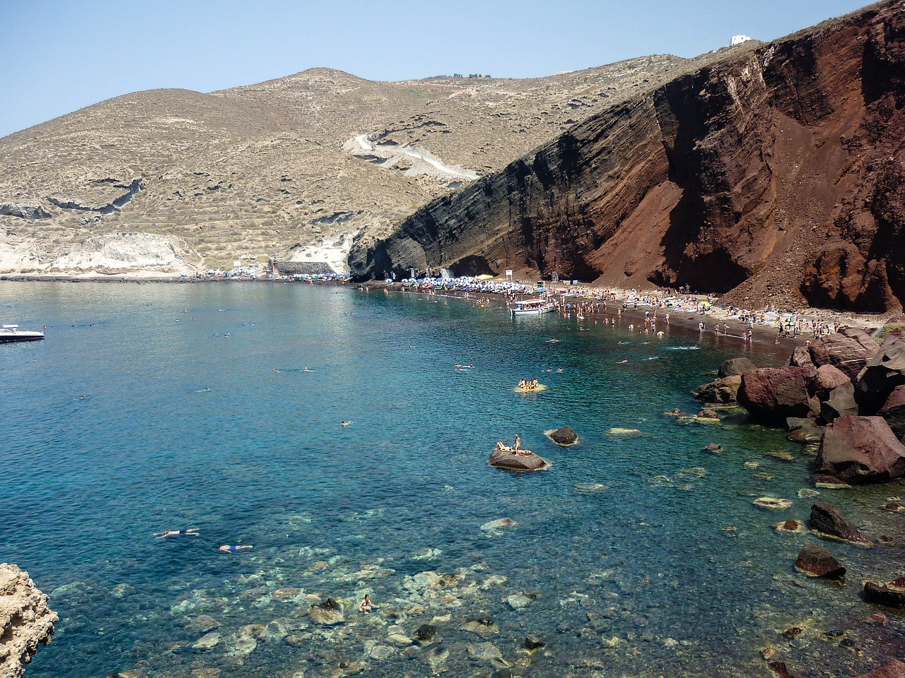 Image - red beach santorini greece water