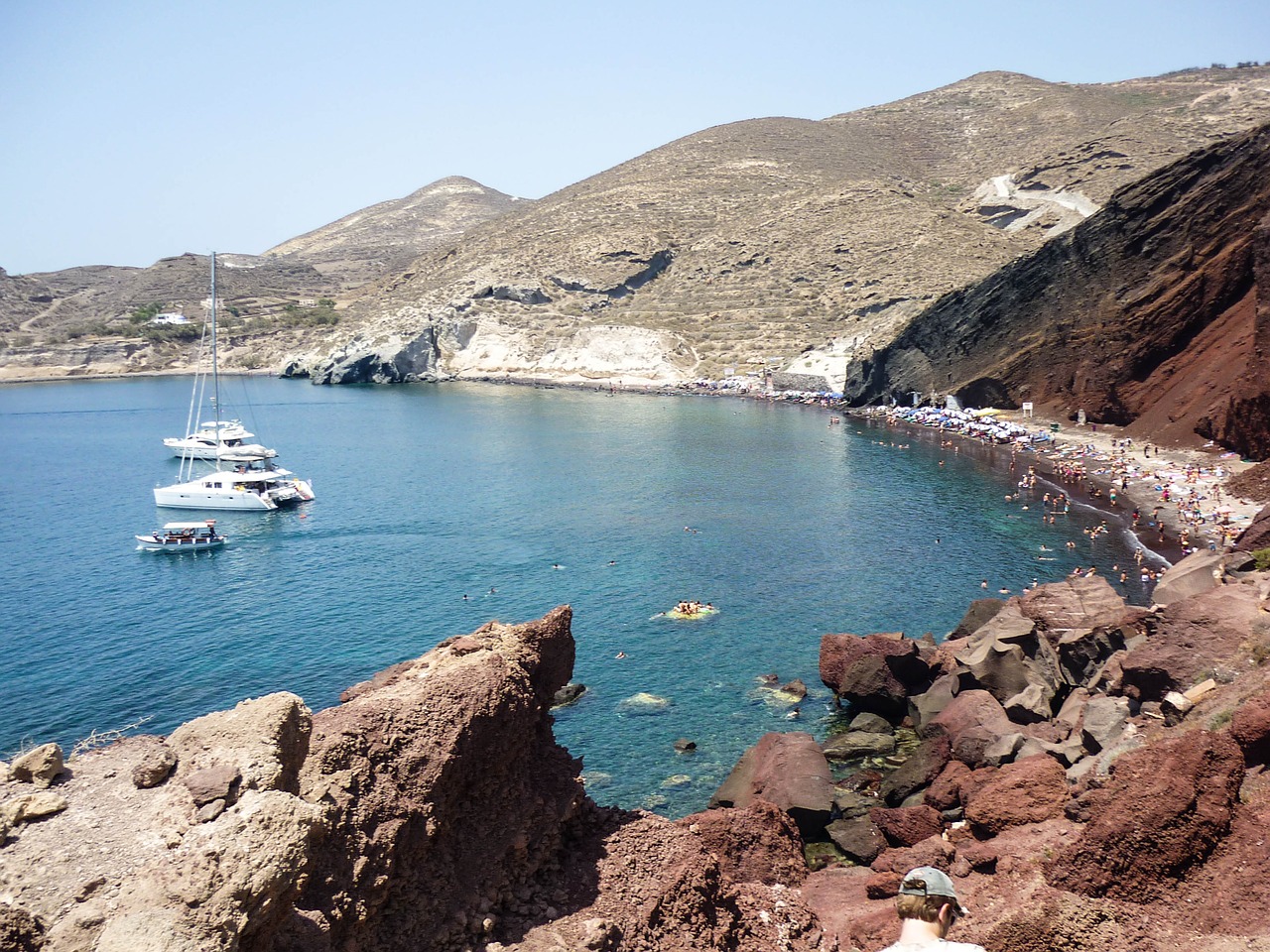 Image - red beach santorini greece water
