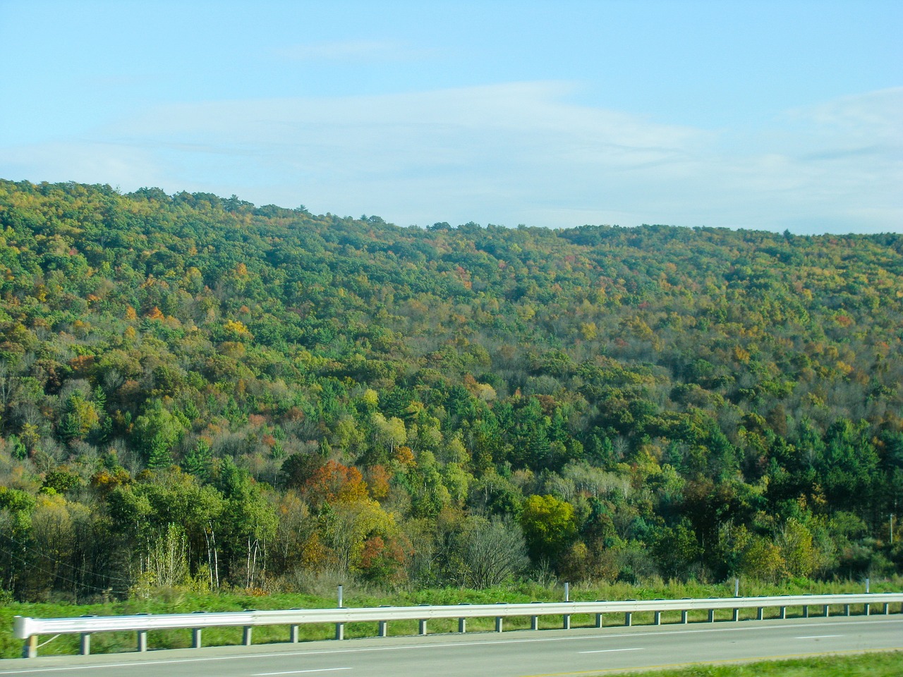 Image - road guard rail mountains trees