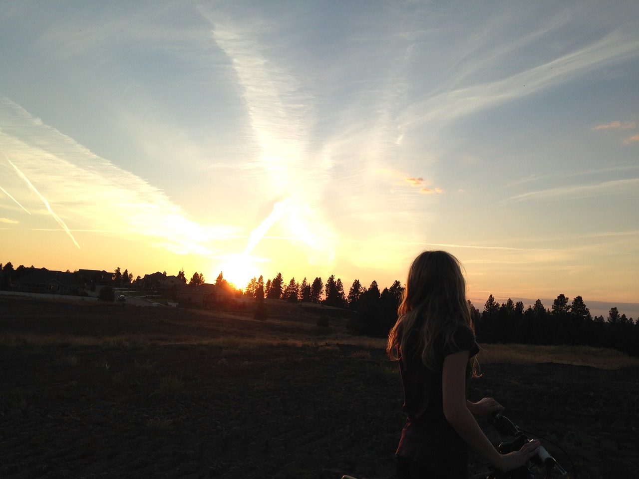 Image - sunset girl woman bike bicycle