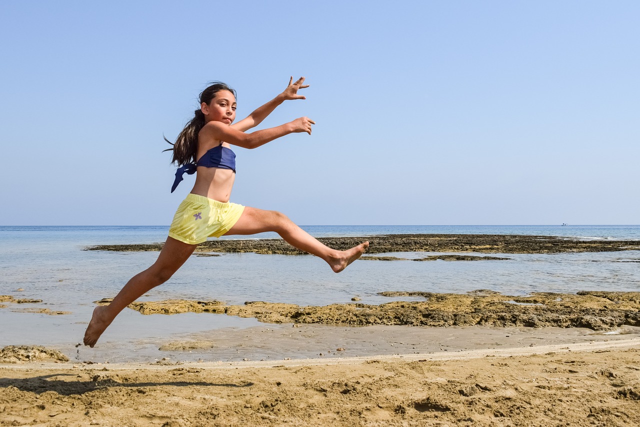 Image - girl sea beach summer jumping