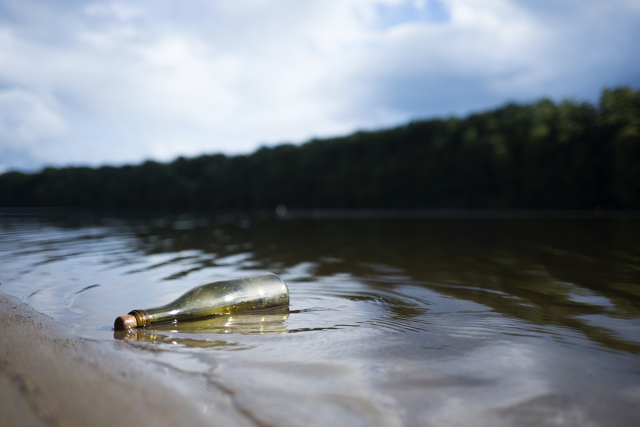 Image - bottle river nature message