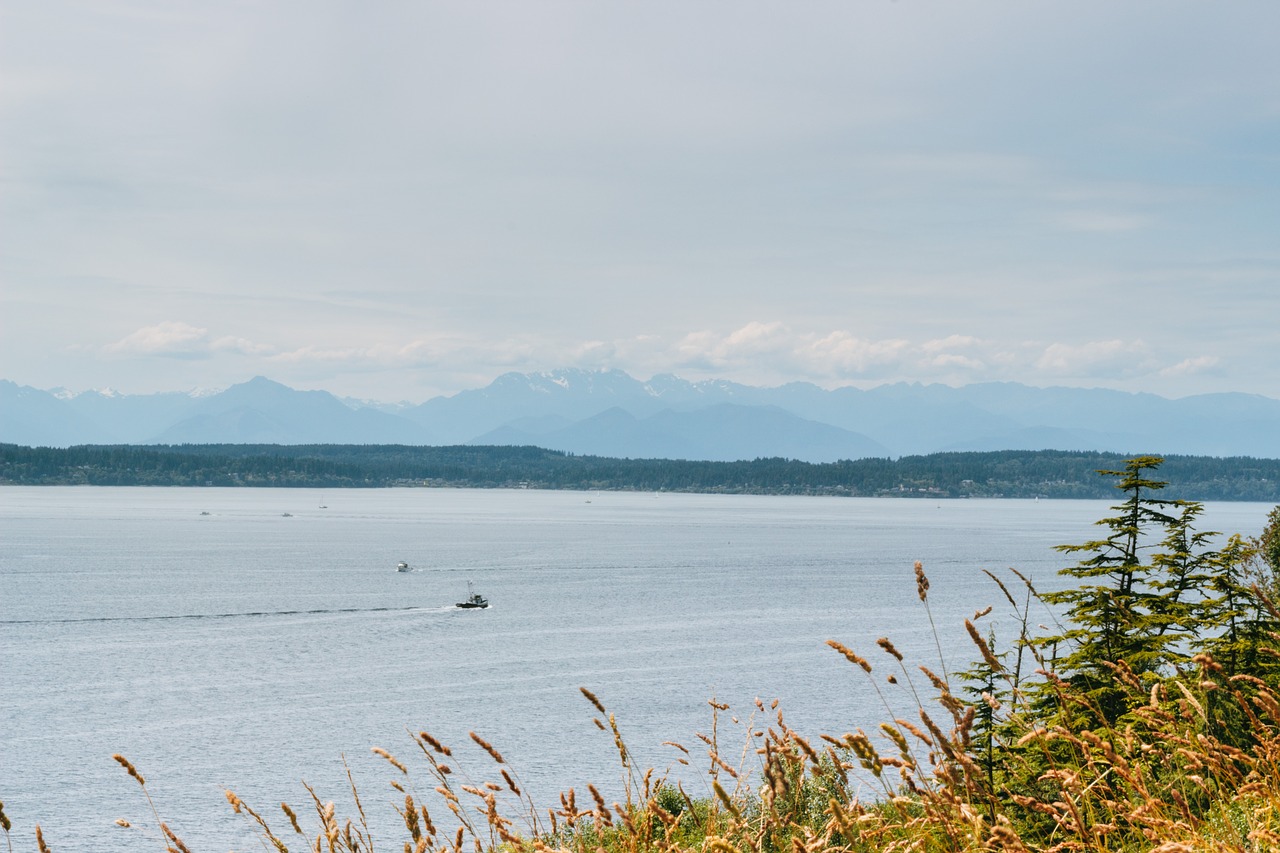 Image - lake water boats mountains hills