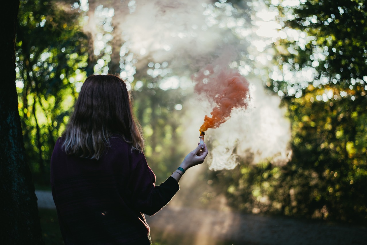 Image - smoke flare girl woman