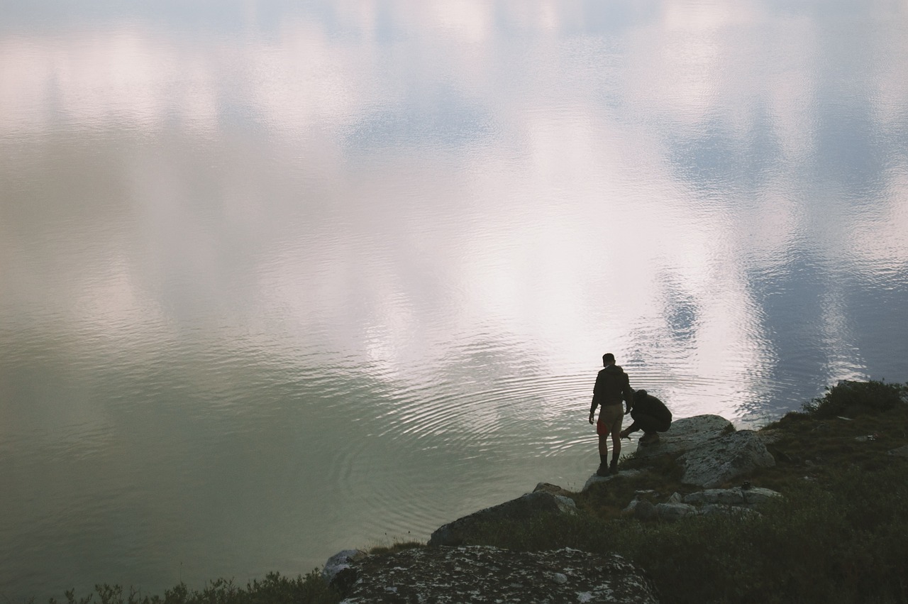 Image - lake water people outdoors rocks