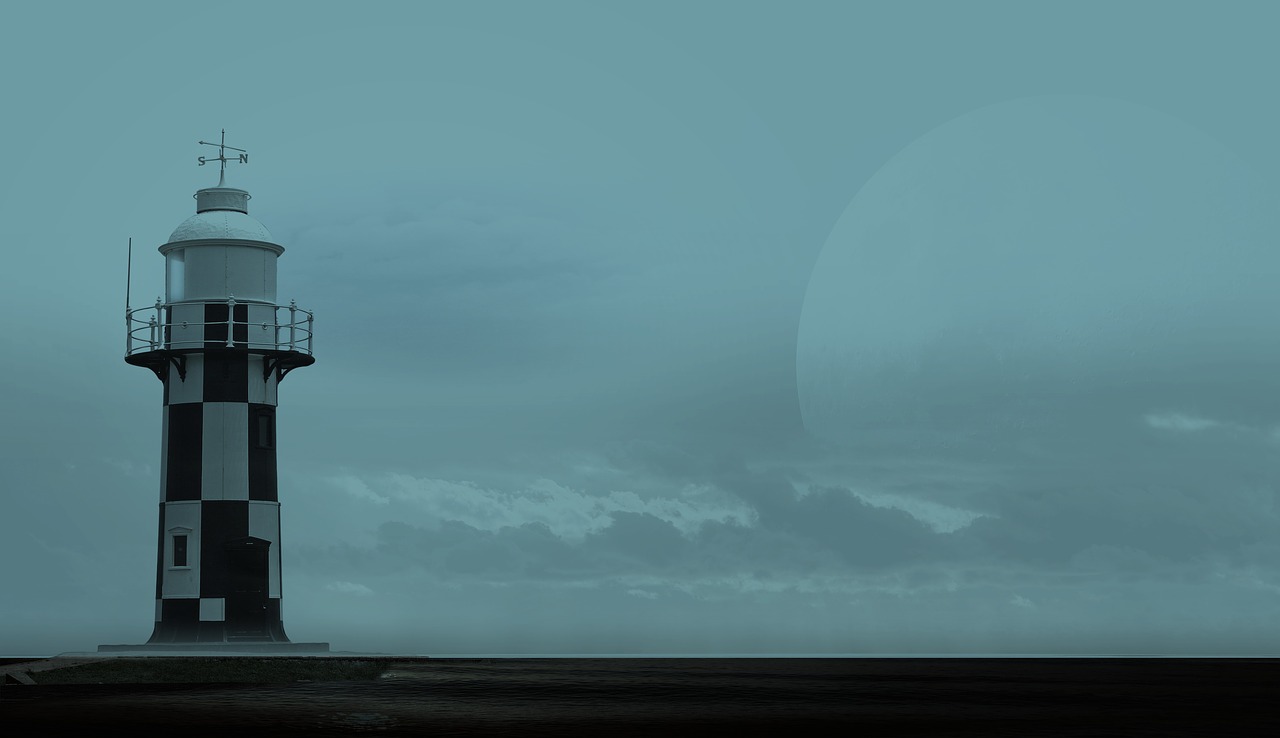 Image - lighthouse moon sea clouds light