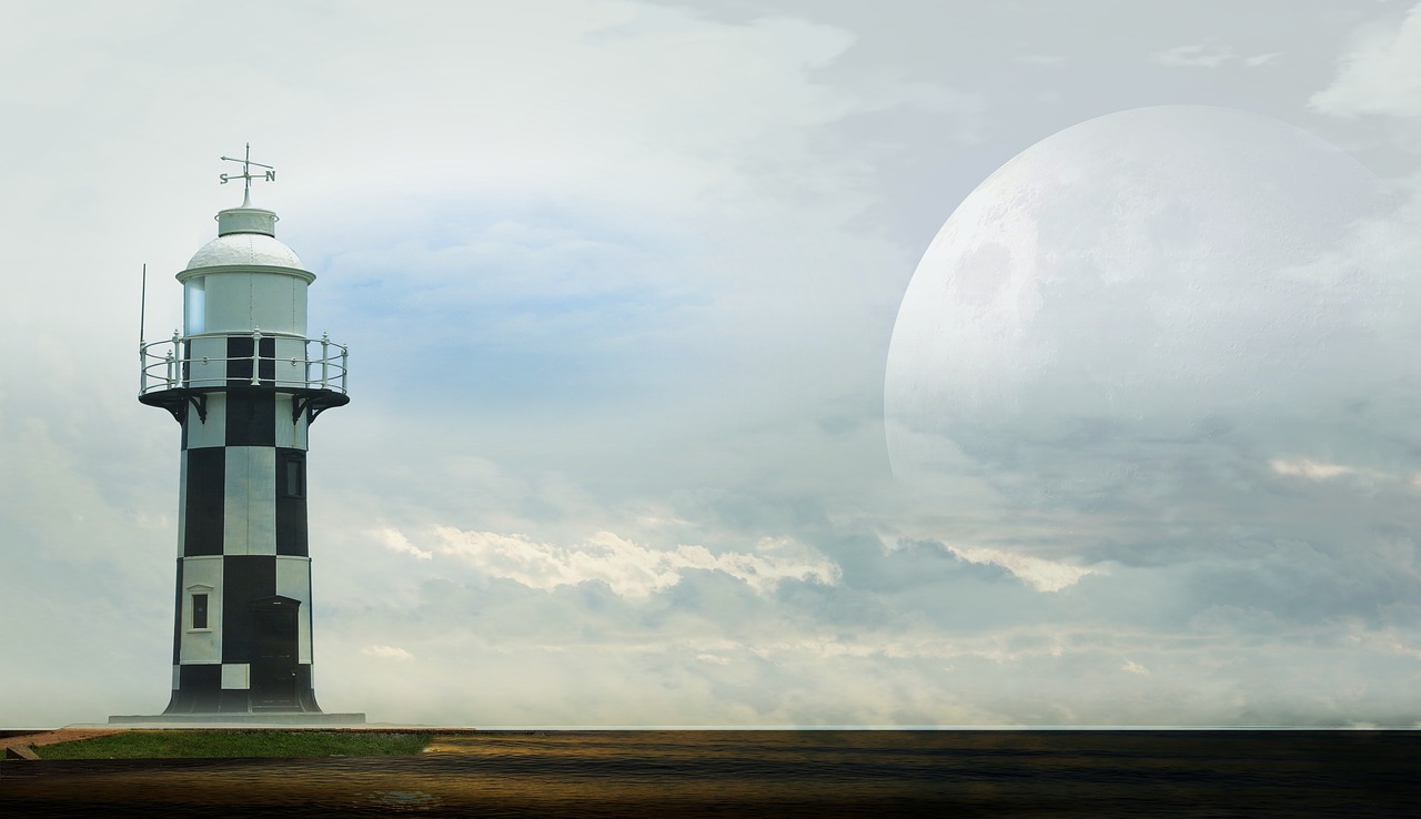 Image - lighthouse moon sea clouds light