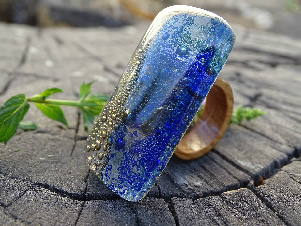 Image - glass and wood ring jewelry seascape