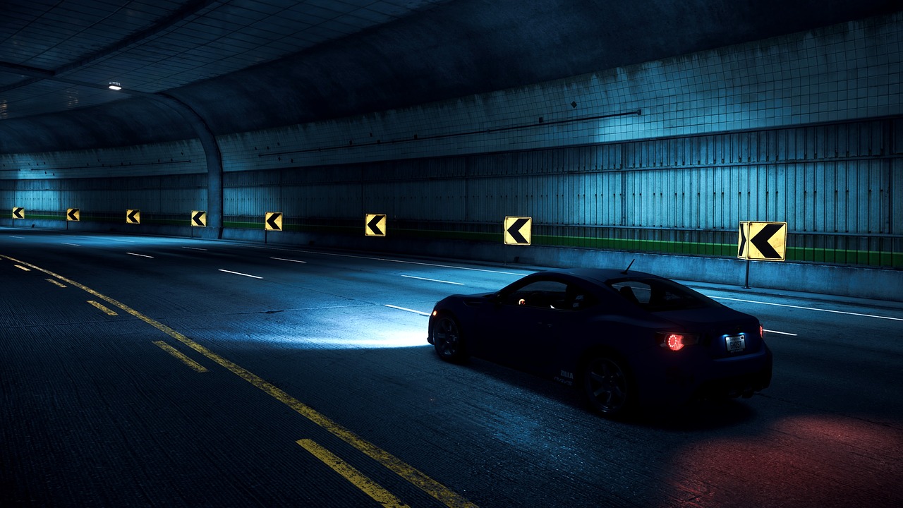 Image - way asphalt night tunnel car