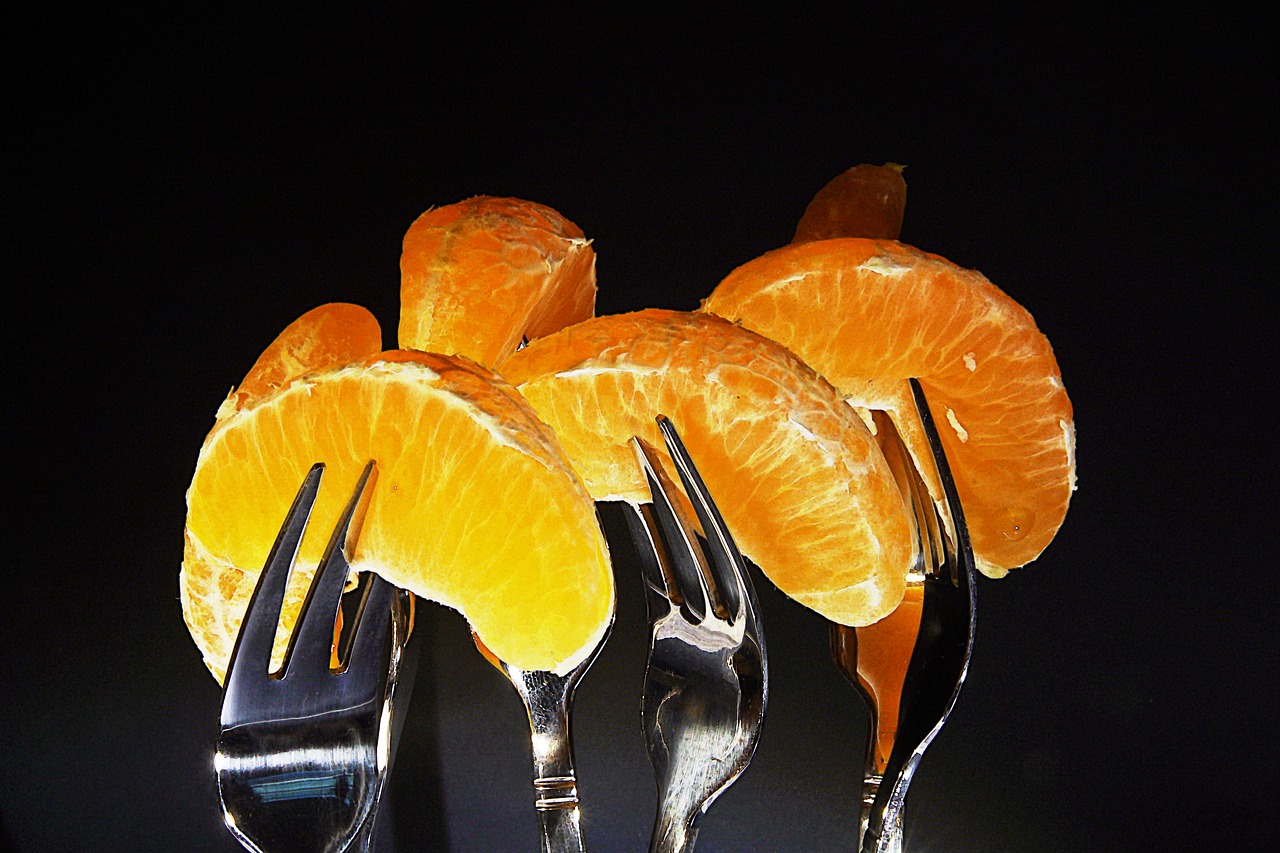 Image - tangerines forks food