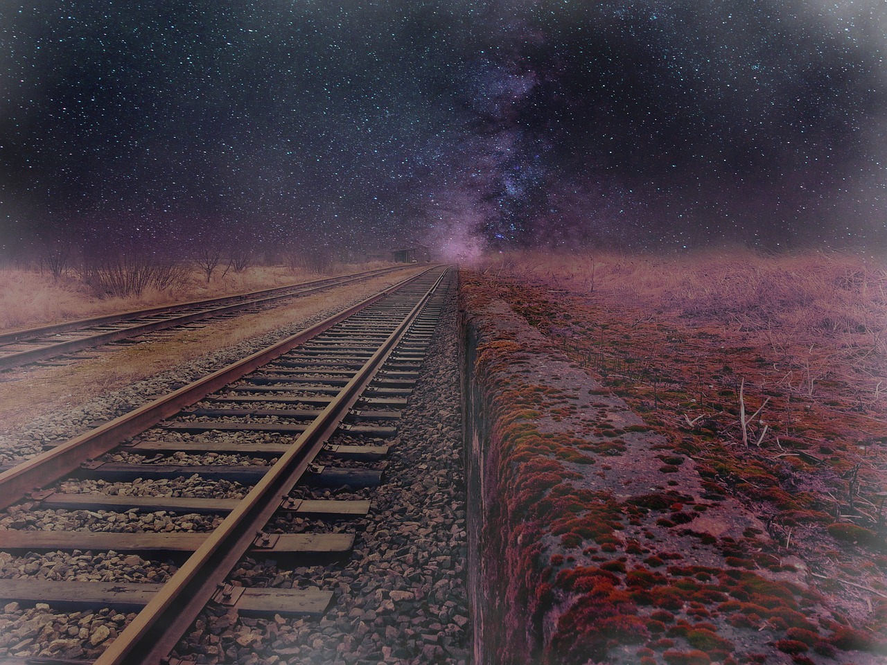 Image - cosmos road railway fog fantasy