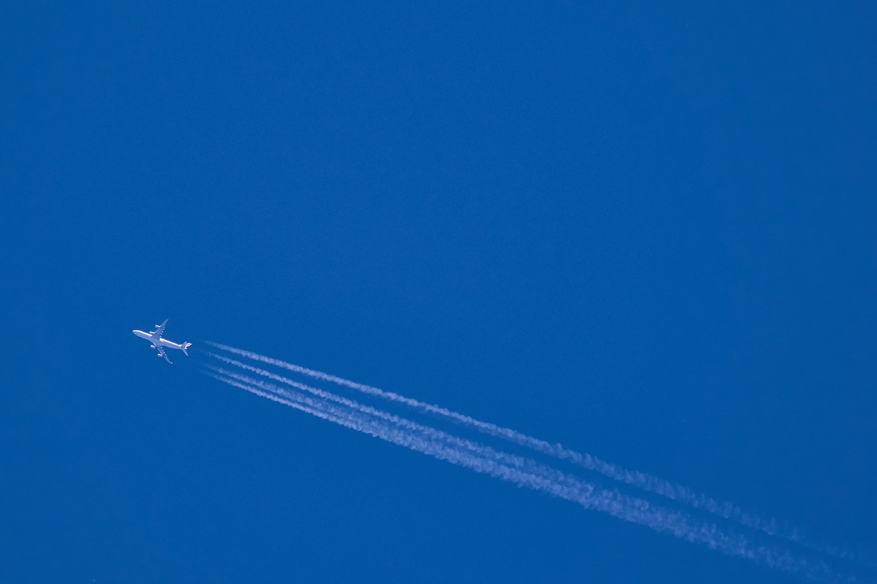 Image - aircraft contrail air blue sky