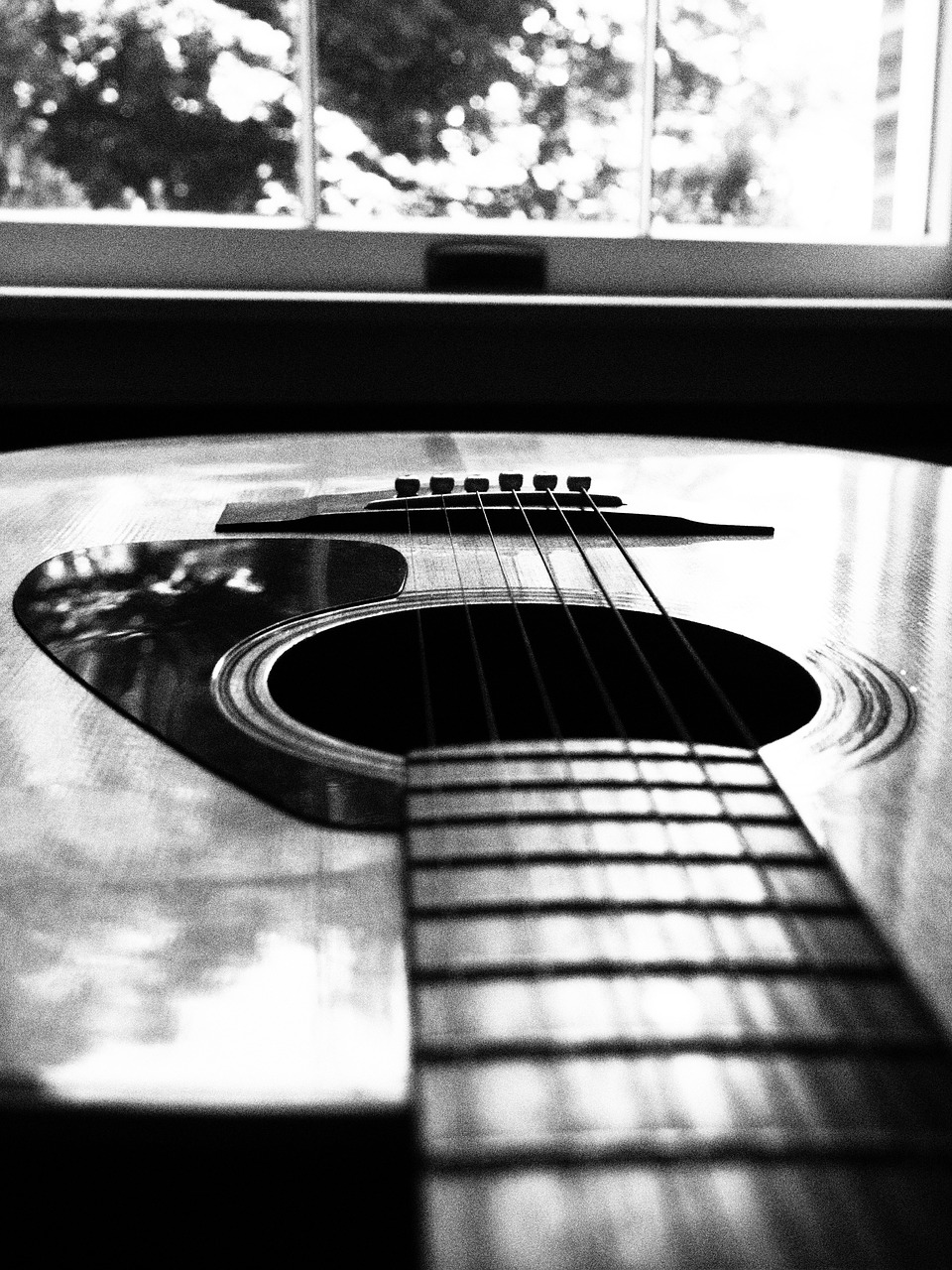 Image - guitar acoustic black white string