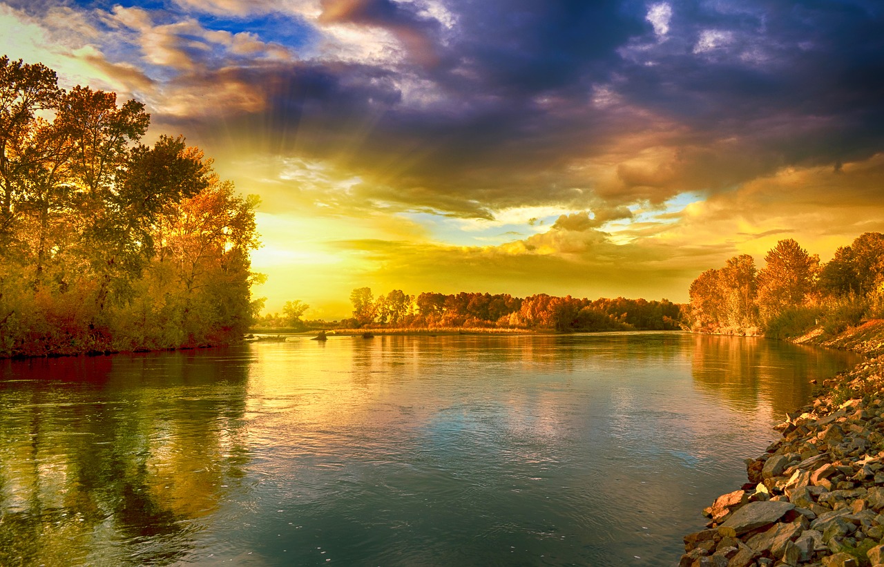 Image - landscape lake sun sky nature