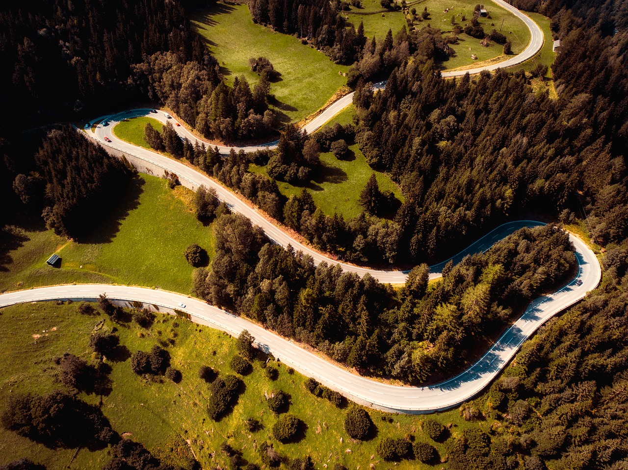 Image - landscape road winding woods trees