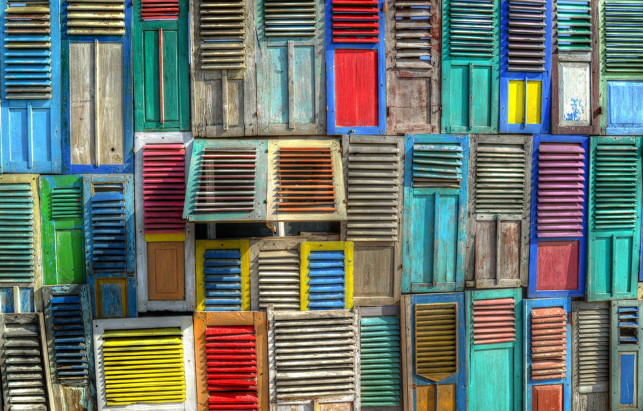 Image - colorful shutters windows beach