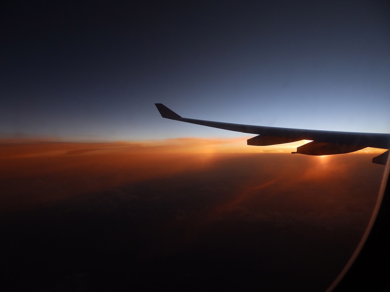 Image - sunset the plane wing clouds sky