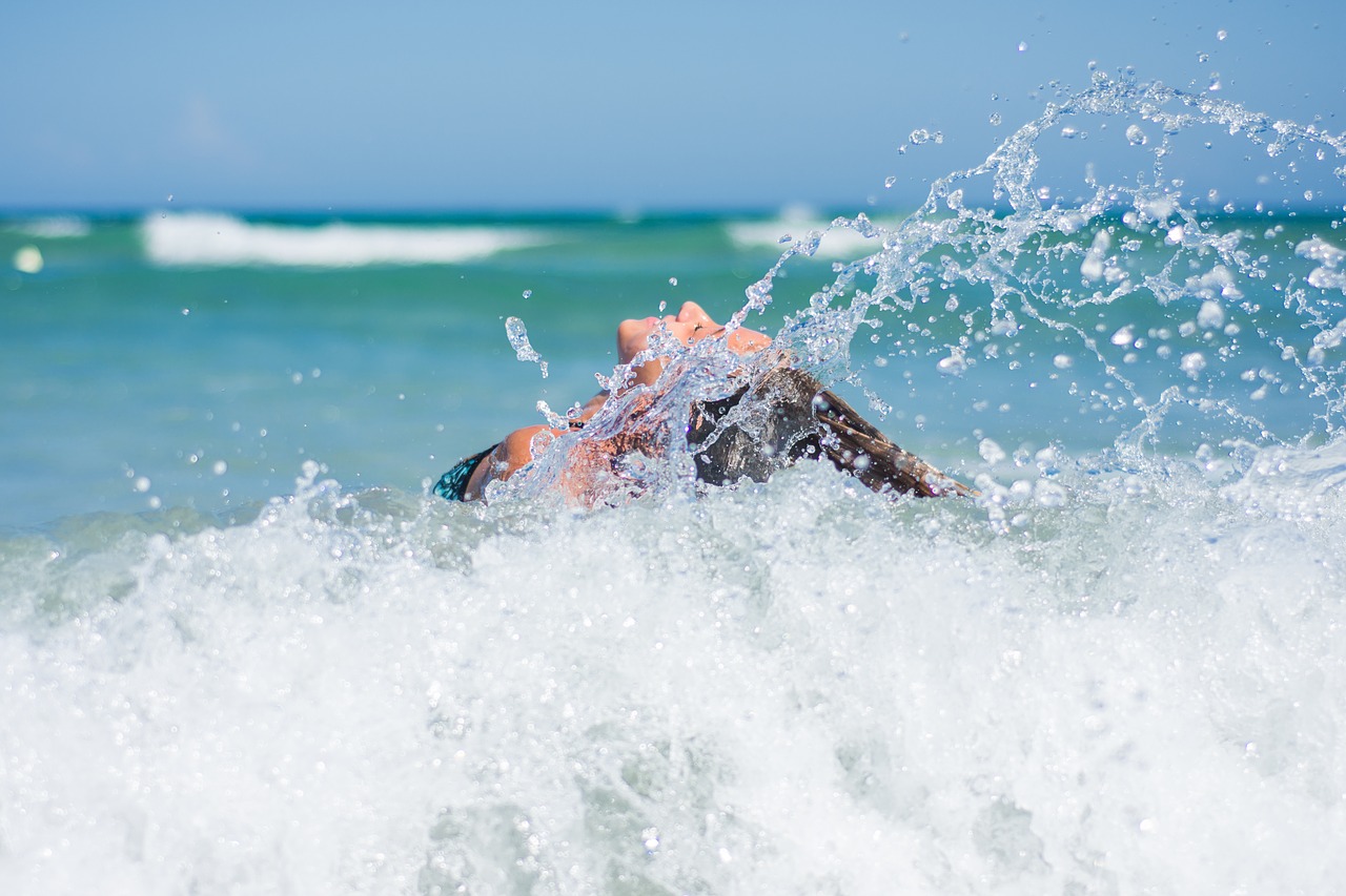 Image - girl beach waves ocean summer sea