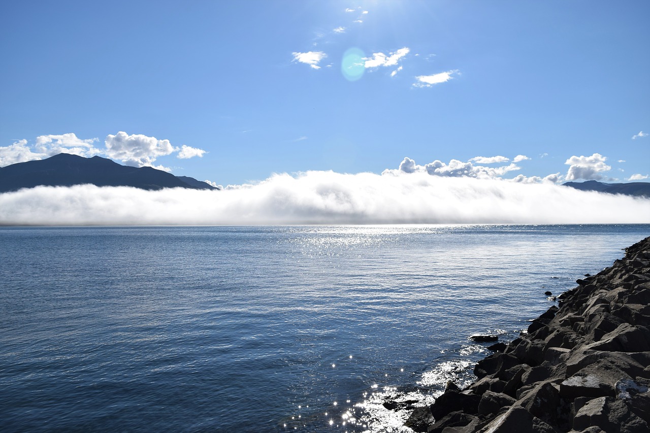 Image - bay cloud fog sun blue white