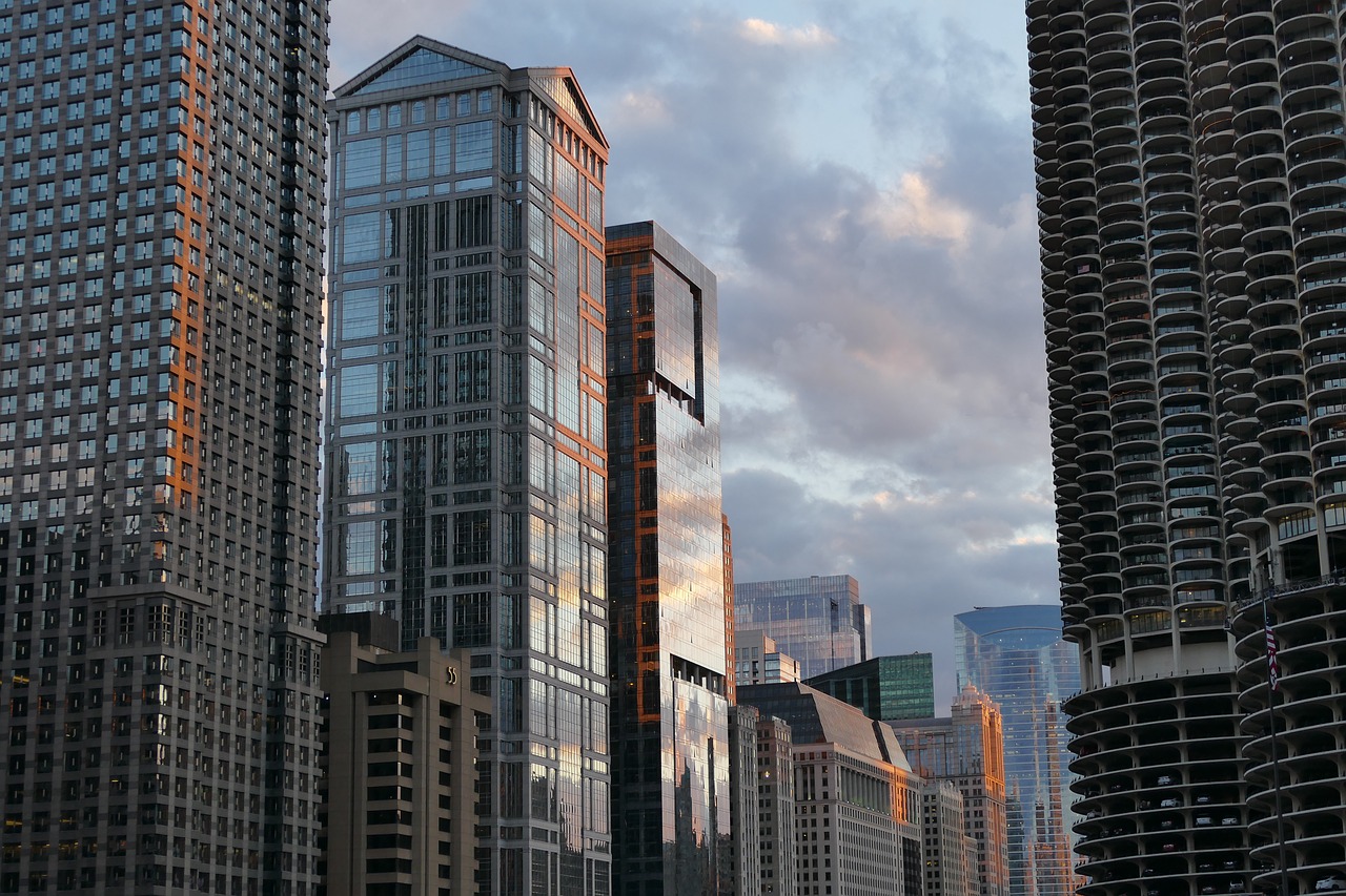 Image - chicago skyscrapers evening