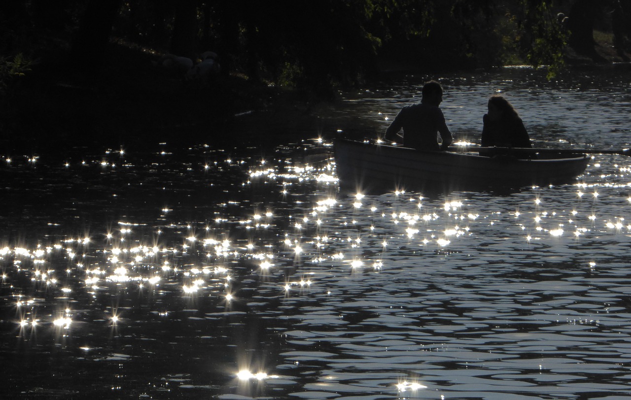 Image - boat water forest blue canoes