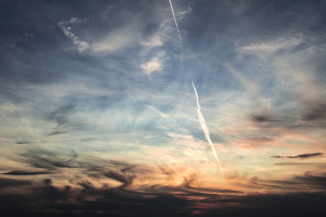 Image - sky clouds contrail blue